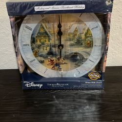 Thomas Kinkade Mickey And Minnie-sweetheart Holiday Edition Glass Wall Clock 