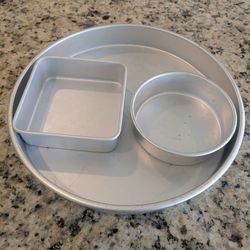 Wilton Aluminum Baking Pan Set - Large Round, Small Square, and Small Square