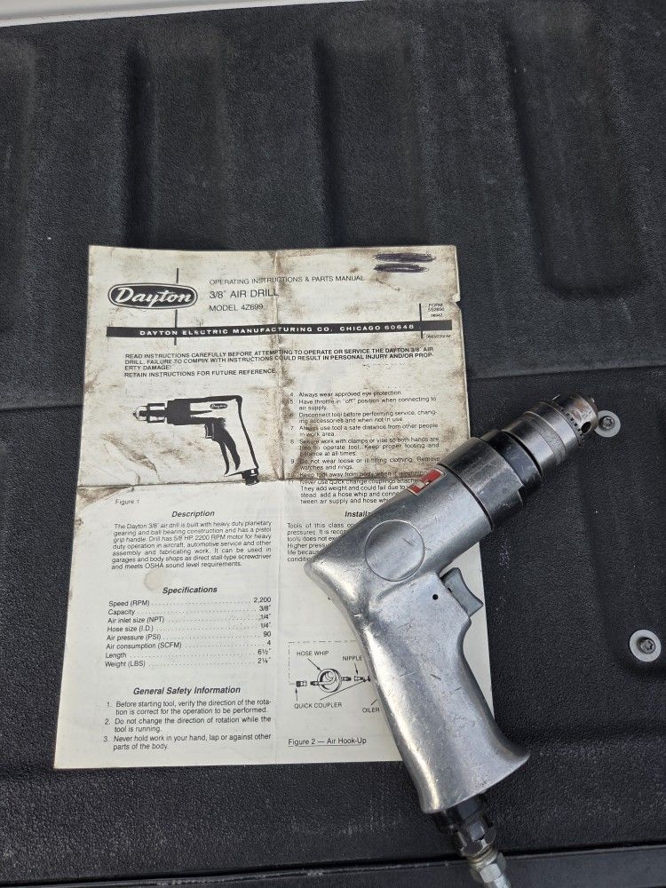 Dayton Pneumatic Drill  3/8 Chuck  