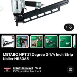 Metabo HPT 21° 3-1/4” Strip Nailer (NR83A5) – $190 OBO