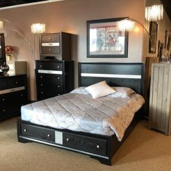 Regata Black/Silver Storage Platform Bedroom Set(3 Piece 