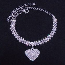 Stunning Rhinestone Bracelet Or Anklet Heart pendant. Birthday Gift. Women's jewelry. Pulsera. Corazon