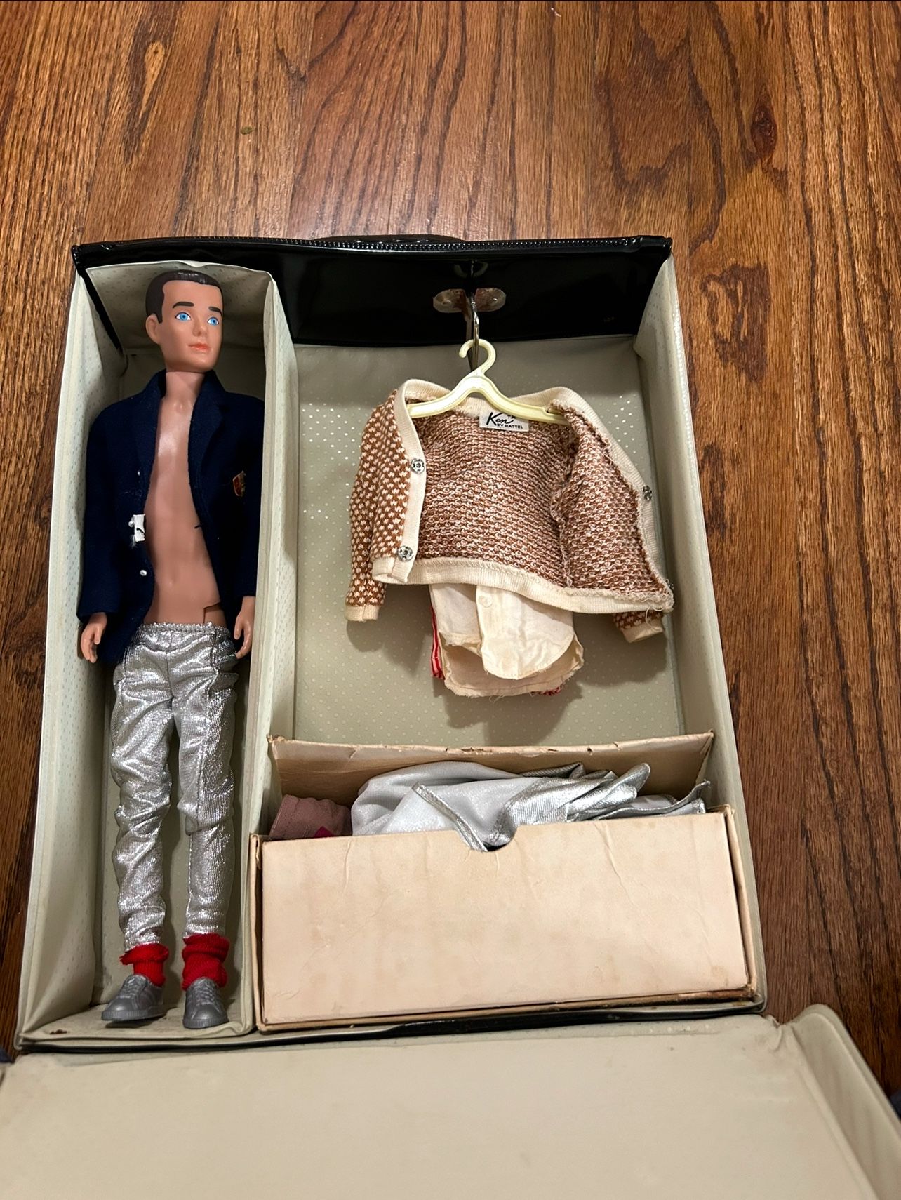 1960s Ken Doll in Antique Barbie Case with Various Outfits & Accessories