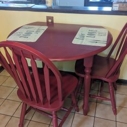 BEAUTIFUL RED WOODEN KITCHEN TABLE W 2 CHAIRS MAKE OFFER