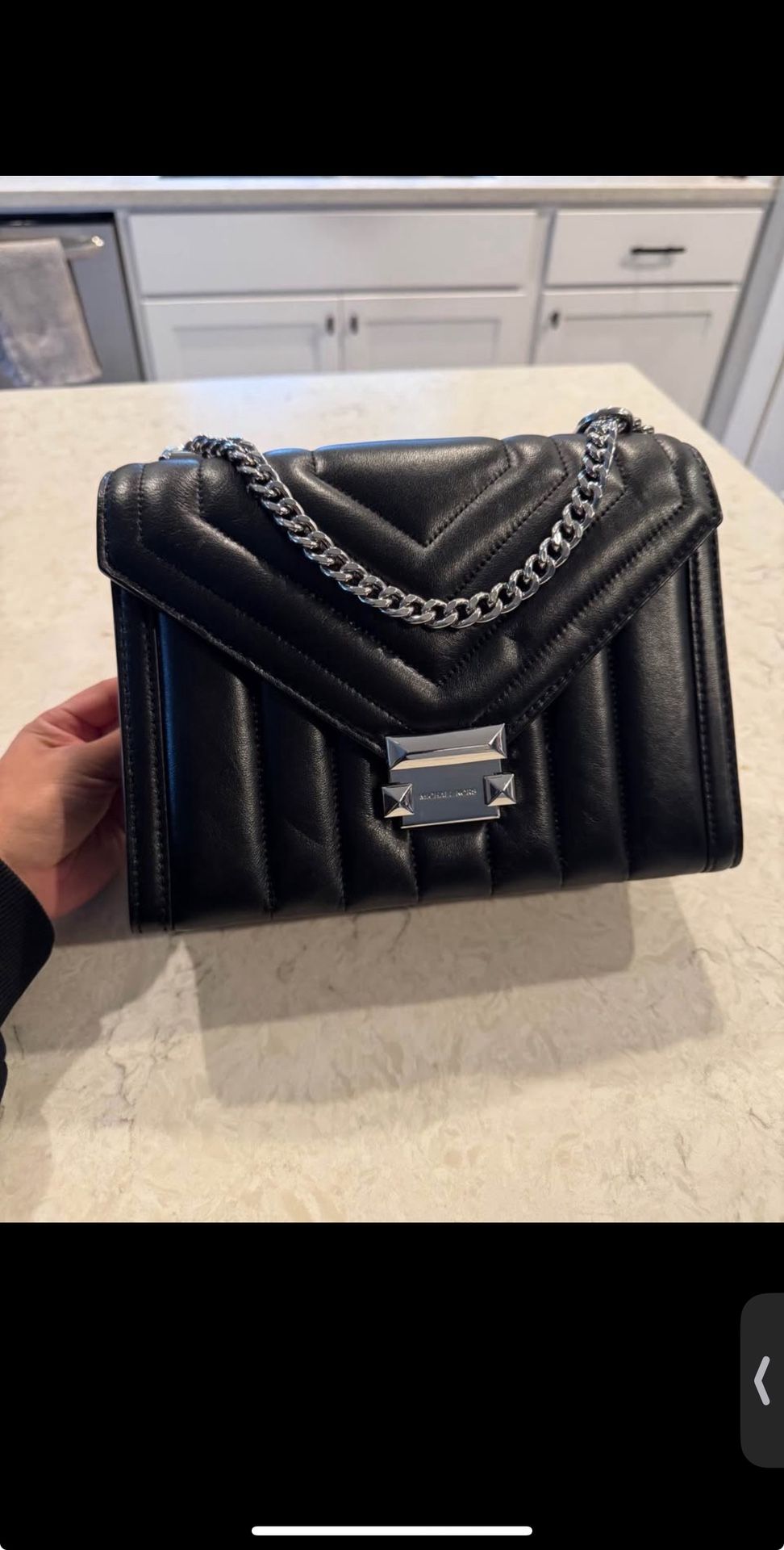 Michael Kors Black Leather Bag, Medium Size, Silver hardware