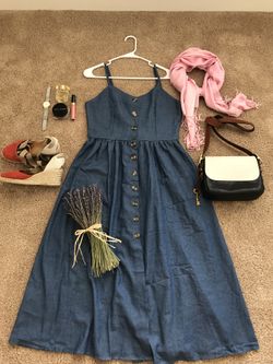 Denim spaghetti straps dress, XL.
