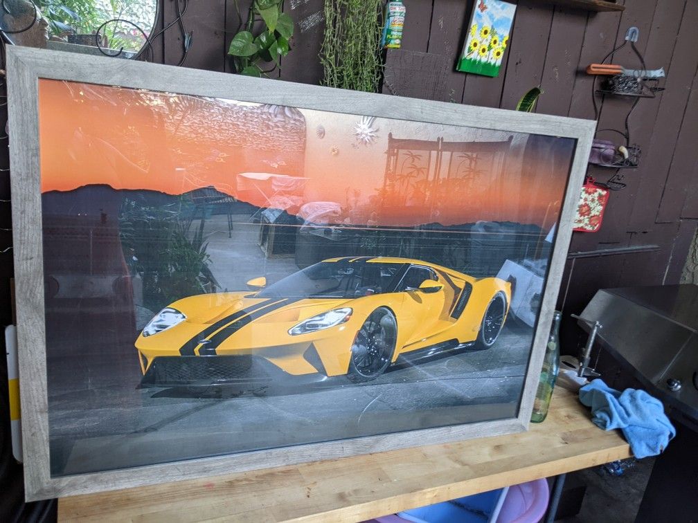 Ford GT Yellow Sporty Car Airport Sunset
