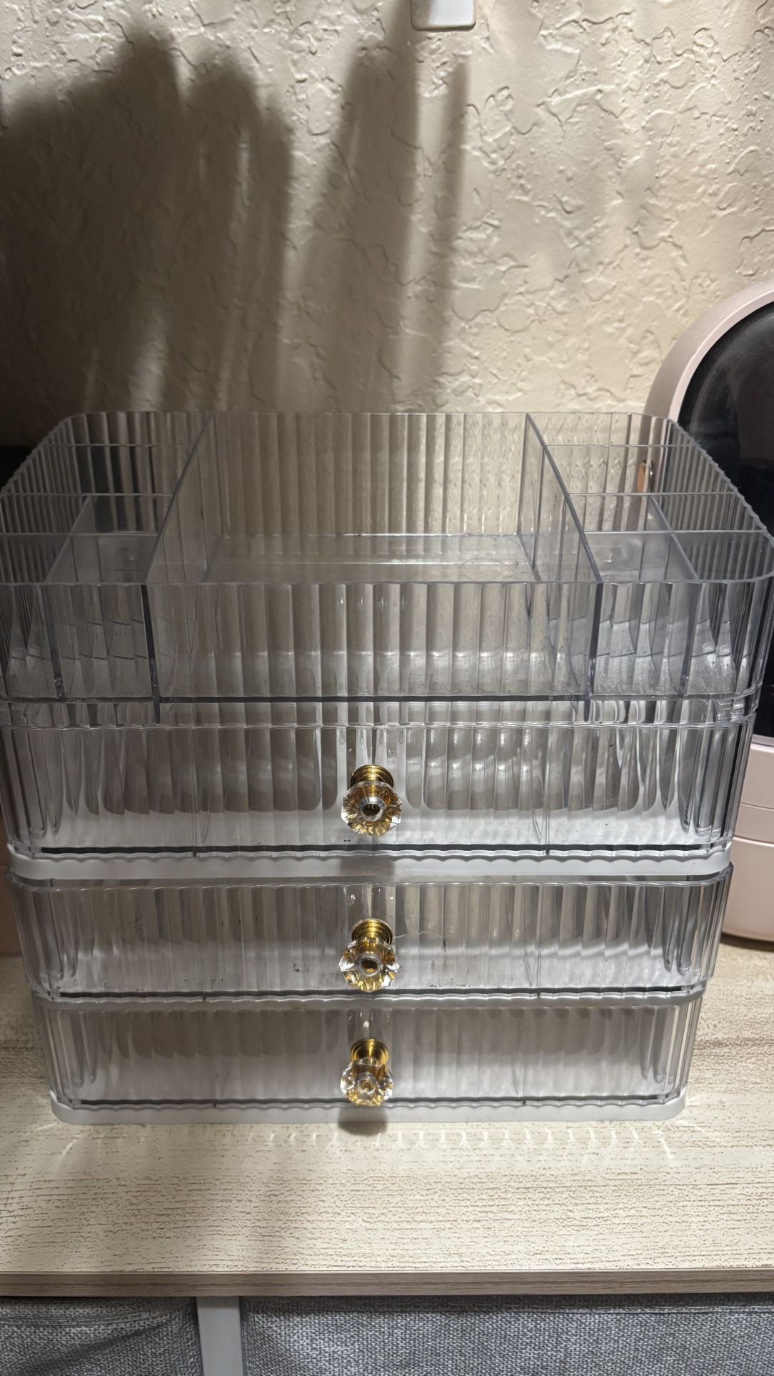Make Up Organizer Storage 3 Drawer Clear And Gold Compartments