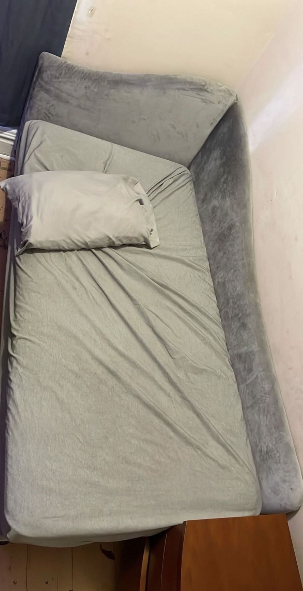 Twin Bed Frame Suede Grey