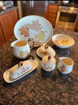 Vintage Poppytrail by Metlox fall leaves Thanksgiving 10 piece serving set