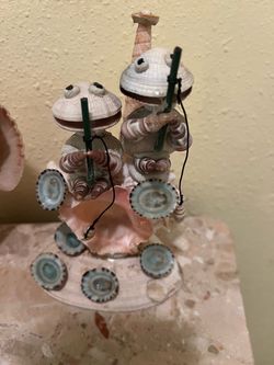 Handmade Seashell Frog Fishing Figurine set of two