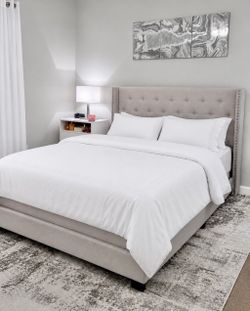 😍 King | Queen size beige/cream tufted upholstered wingback headboard - Opt  Mattress + Box spring • Pay After Delivery 🚚