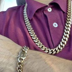 14MM Cuban Link Set 14k Gold Plated Doesn't Loses Color 