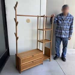 New In Box 41x12x63 Inch Tall Garment Storage Bamboo Material Shelf Coat Hanger Rack 