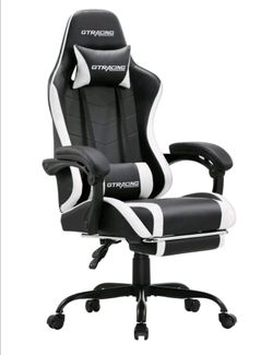 GTRACING Ergonomic GTWD-200 Gaming and Office Chair with Adjustable Pillows and Footrest, White