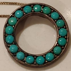 Faux Blue Turquoise and Sterling Silver Necklace Thailand