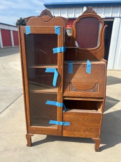 Antique Oak Secretary Desk with Bookcase