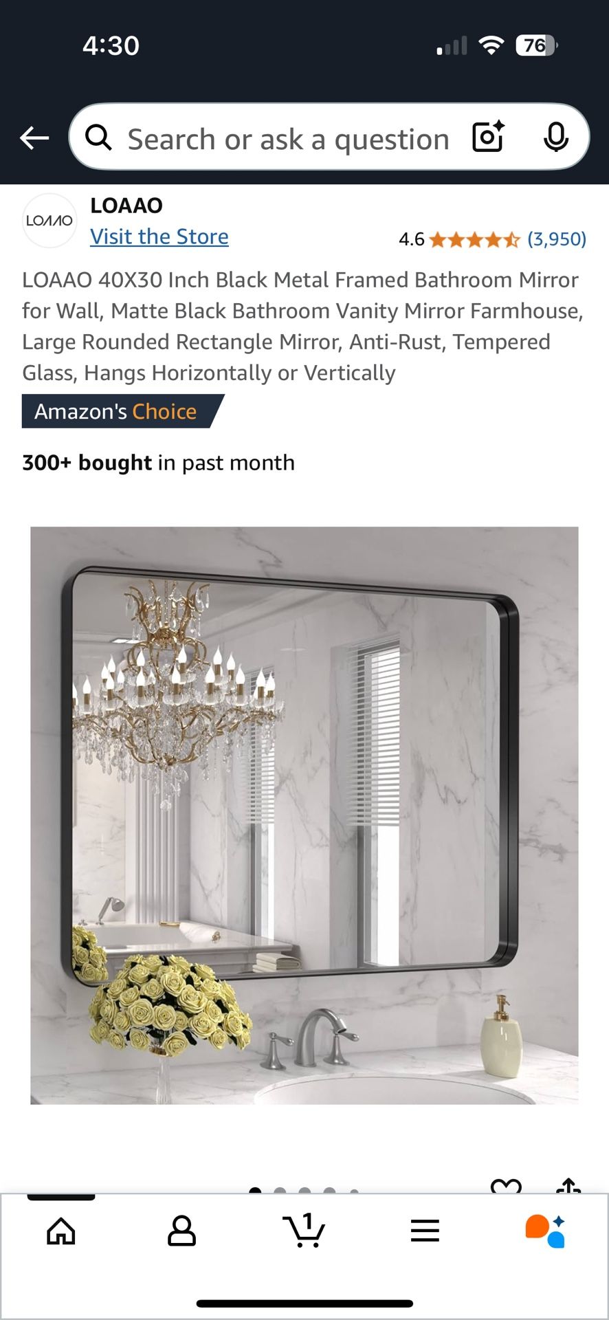 30x40 black frame mirror