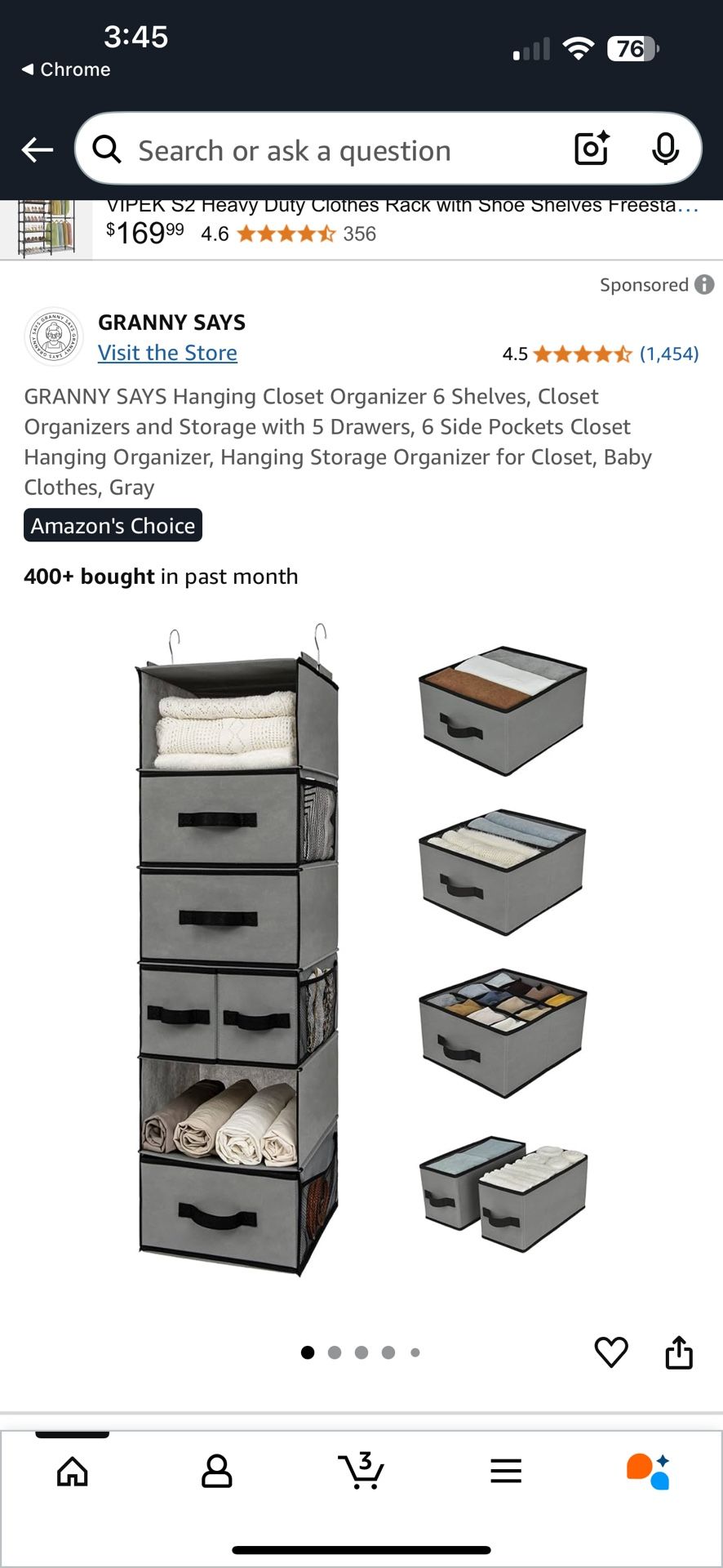 Hanging Closet Organizer- 6 shelves