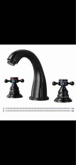 2 Handles 8 in. Widespread Bathroom Faucet 3-Hole Sink Faucet with Pop-Up Drain in Matte Black