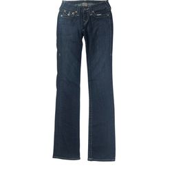 True Religion Straight Jeans Low Rise Rainbow Stitch Stretch Dark Wash Size 24 