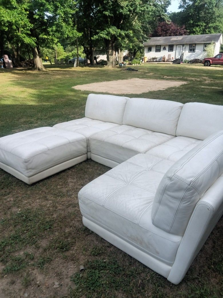 White Leather Couch Used Good Condition