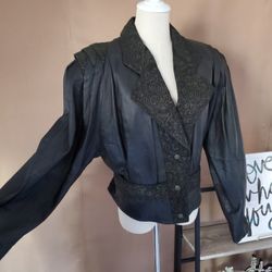 Womens 80's Vintage G-111 Blk Leather Jacket