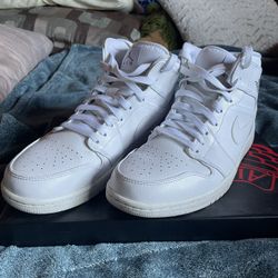 Triple white Jordan 1 Mid top Size 10