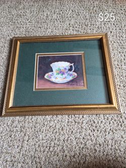 Framed Teacup Art Print Gold Frame