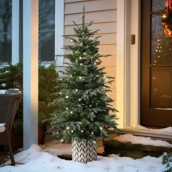 4.5Ft Pre-Lit Green Slender Fir Potted Artificial Christmas Tree ,AP2126