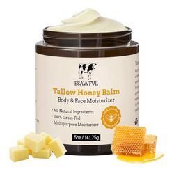 Beef Tallow for Skin, Whipped Tallow and Honey Balm for Body and Face, Natural Formula Grass Fed Tallow Face Moisturizer for All Skin Types - 5oz
