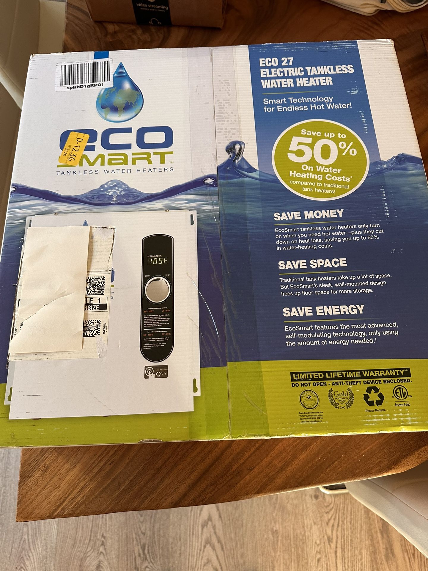 New In Box Eco Smart  Tankless 27 Water Heater 