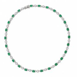 18K White Gold Emerald & Diamond Tennis Necklace 8.39 CT Emeralds, 5.24 CT Diamonds
