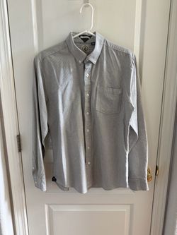 Men's Volcom Classic Fit Long Sleeve Button Down Gray Weirdoh Stripe Shirt with Pocket - Size Medium