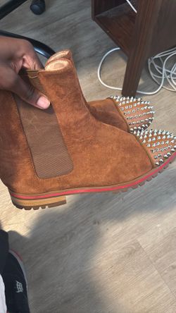 men's christian louboutin spike boots brown
