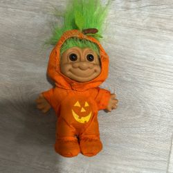 Vintage Russ Berrie Halloween Troll Doll In A Pumpkin Costume