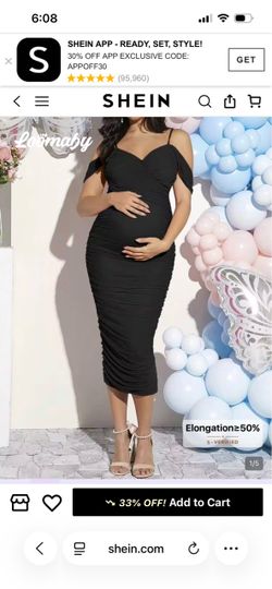 Black Ruched Cold-Shoulder Maternity Midi Dress
