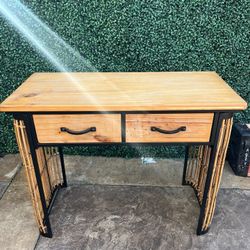 Wood Table With Metal And Bamboo Stand