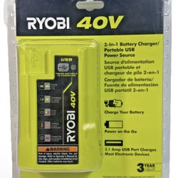 Ryobi Portable USB Power Source 40V 2-in1 Battery Charger OP403A