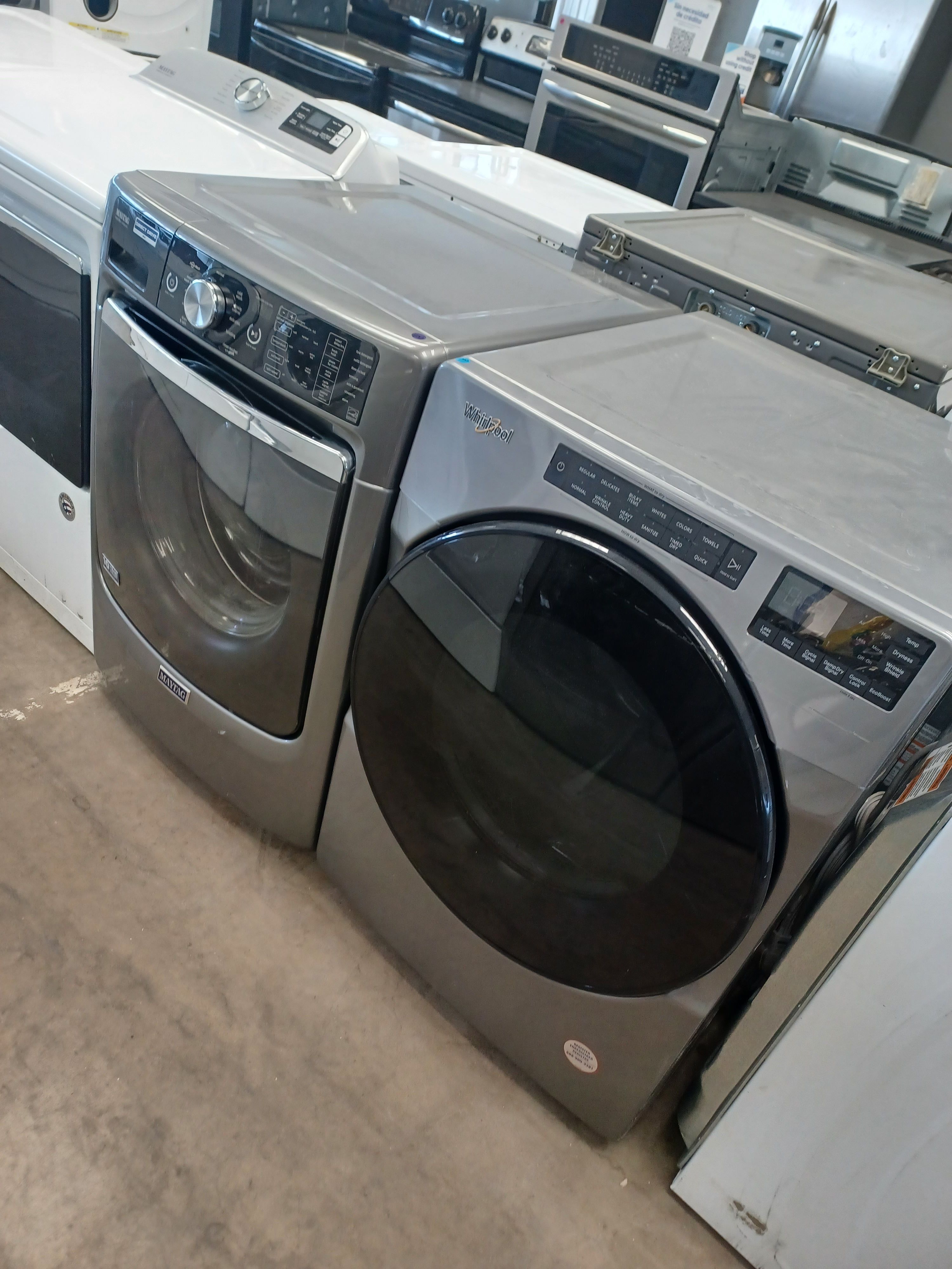 Maytag/whirlpool gray front load washer dryer electric set mismatch