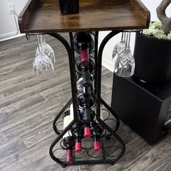 X-cosrack Wine Rack Freestanding Floor, Mini Bar Table Wine Holder Stand Wood Tabletop 14 Bottles 