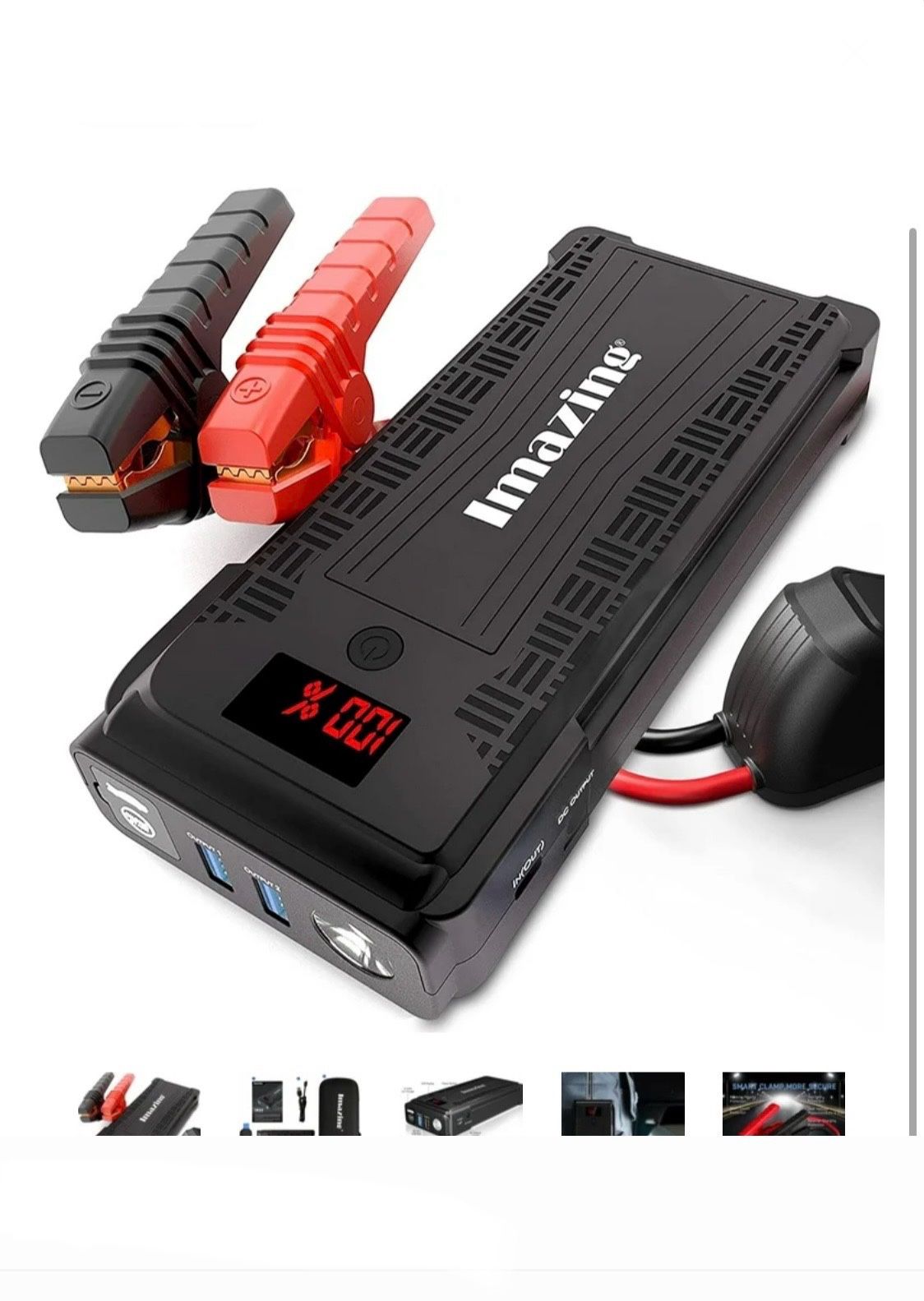 Imazing Portable Car Jump Starter - 2500A Peak 20000mAH (Up to 8L Gas/8L Diesel Engine) 12V Auto Battery Booster Portable Power Pack with LCD Display,