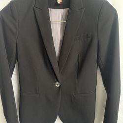Tommy Hilfiger Women’s Blazer Jacket Size 4 – Black One Button Tailored Suit Coat, Lined 