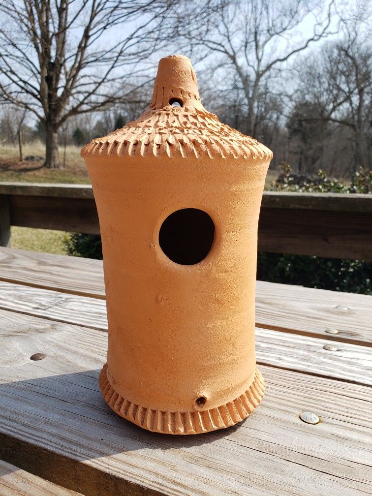 Hewell’s Pottery Terra Cotta Hanging Birdhouse Birdfeeder