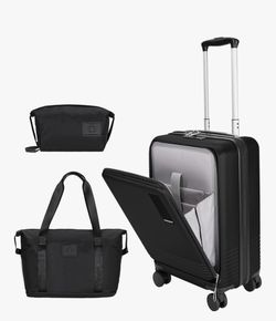 20 inch Small Carry On Luggage Front Open with Laptop Pocket, ABS+PC Hard Shell Suitcase with Spinner Wheels TSA Lock & YKK Zipper, 20in/Toiletry Bag/