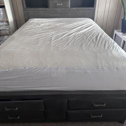 Gray Bed frame With Drawer Storage 
