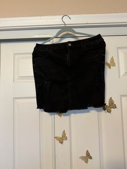 Black Distressed Denim Mini Skirt