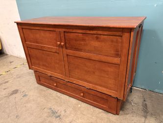 NIGHT & DAY FURNITURE Queen Sized Cherry Finished Murphy Cabinet Bed with Fold-out Mattress