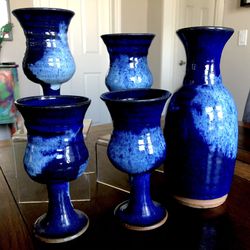 Vintage Ceramic chalice Wine Goblets and Decanter MCM Style