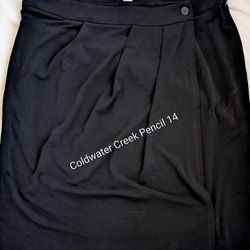 New Womens Classy Slinky Black Coldwater Creek Pencil Skirt 14 Large. Waist 35-37, Length 22 3/4" Polyester 92%, Spandex 8%, Elastic Waist 1 1/2", 2 B